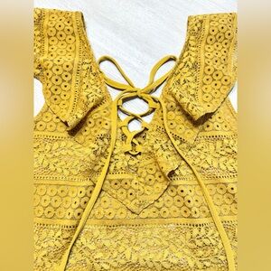 Milk & Honey Mustard Yellow Lace Bodysuit Lace Up Back Boho Festival Top Large